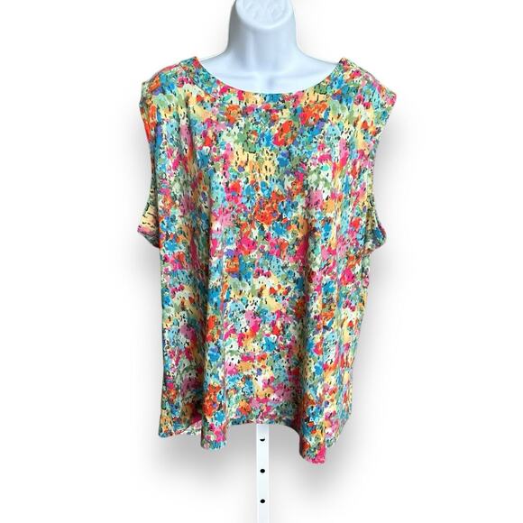 Norm Thompson Women's Plus Multicolor Watercolor Floral Tank Top Size 1X - Picture 1 of 6